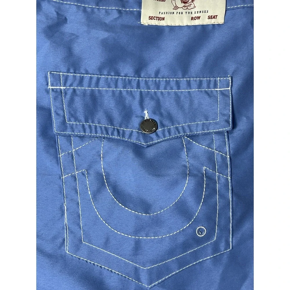 True Religion Shorts Mens 44 Blue Board Swim Trunks Flap Pockets Swimsuit